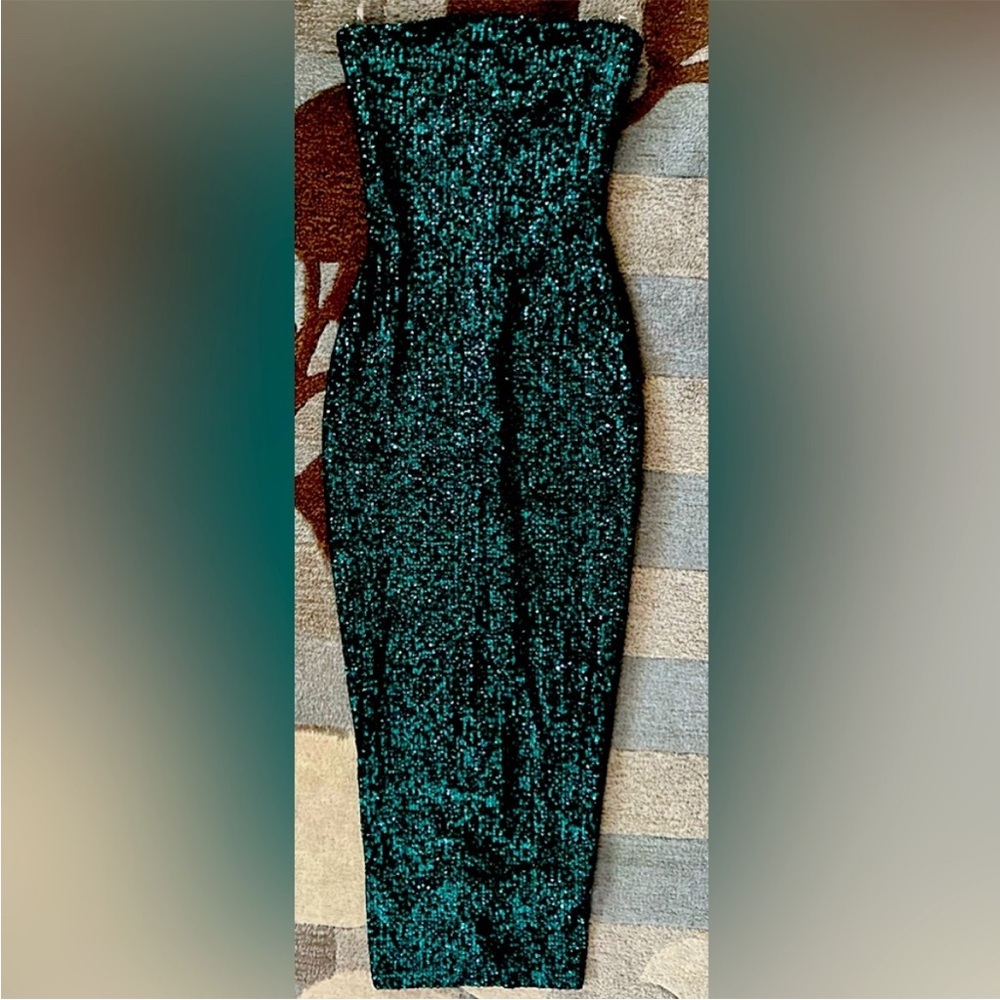 Nookie Emerald Green Strapless Sequin Midi Dress - Picture 9 of 14